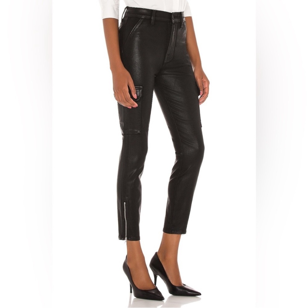 7 For All Mankind Coated Cargo Skinny Black Shiny Women Sz 28 NWT
